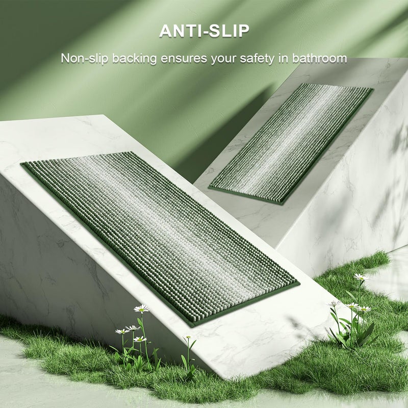 BSICPRO Bathroom Rugs and Mats Sets, 2 Piece Thick Absorbent Chenille Bath Mat Rug Set Non Slip, Soft Shaggy Bath Room Floor Mats for Bathroom, Machine Washable (Hunter Green, 20" x 32" Plus 16" x 24") - Image 5