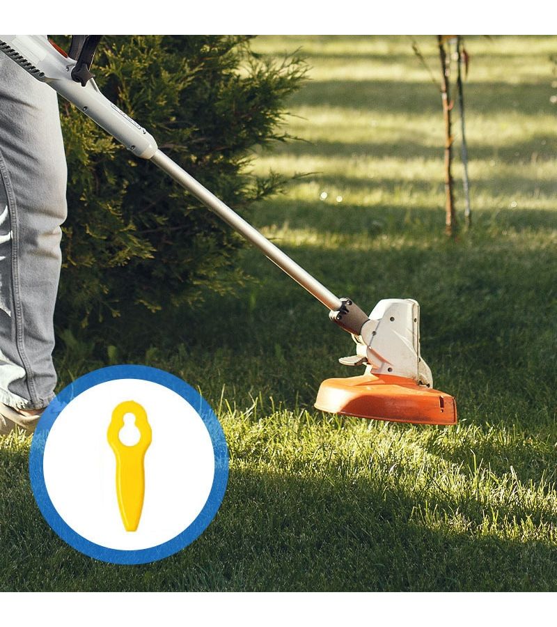 Yellow 100pcs Key Shaped Plastic Lawn Mower Blades Universal Additions for Brush Cutters Wear Resistant Shockproof Gardening Weeding Materials Compatible with Multiple Brands of Mowers - Image 1