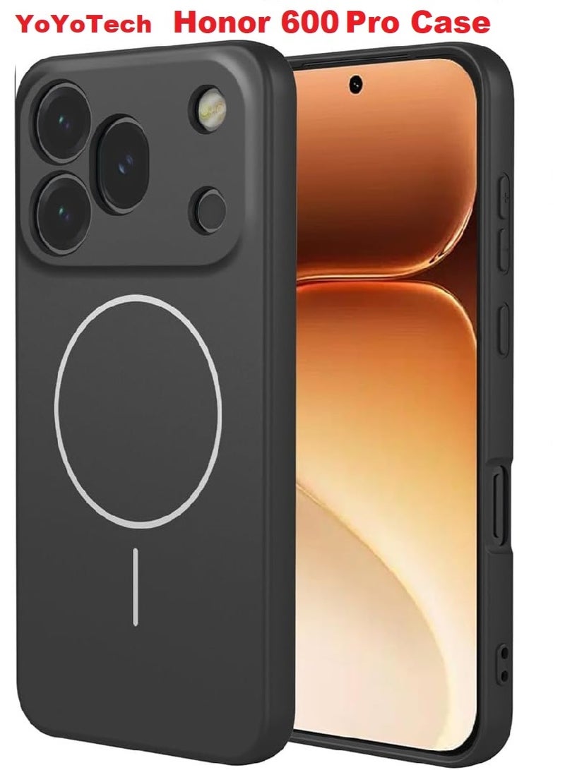 YoYoTech Honor 600 Pro Case Matte Frosted Soft Shell Phone Cover Full Coverage with Camera Lens Guard,ShockProof Cover Supports Magnetic Wireless Charging for Honor  600 Pro 6.57' 2026 - Black - Image 1