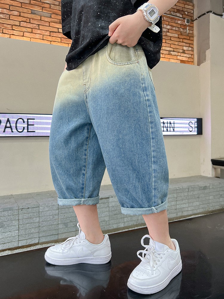 Boys' Fashion Brand Gradient Denim Shorts Summer Thin Children'S Summer Pants Big Boys Summer Pants - Image 2