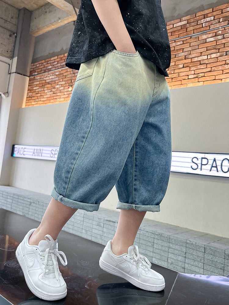 Boys' Fashion Brand Gradient Denim Shorts Summer Thin Children'S Summer Pants Big Boys Summer Pants - Image 3