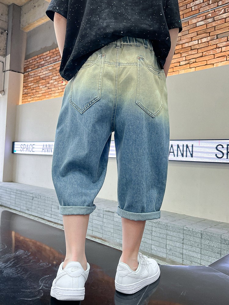Boys' Fashion Brand Gradient Denim Shorts Summer Thin Children'S Summer Pants Big Boys Summer Pants - Image 4