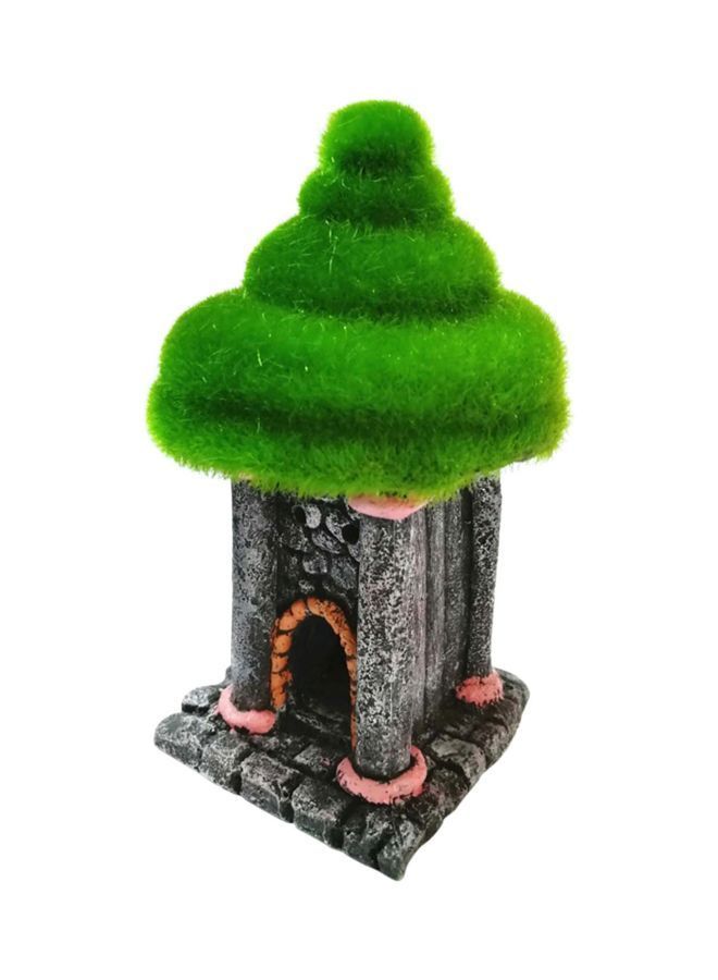 NIBEMINENT Artificial Moss House Shaped Aquarium Ornament Green/Grey/Pink 17x9x9cm