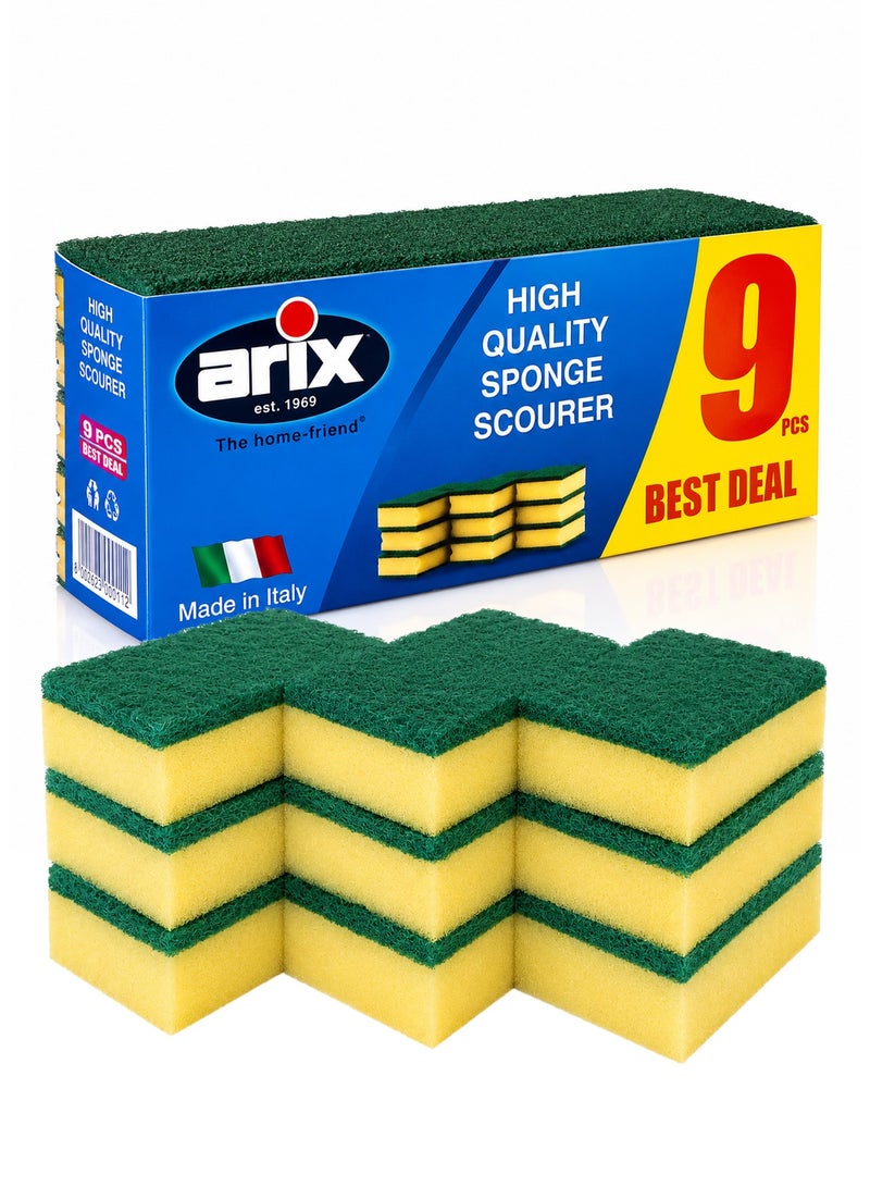 Arix Sponge Scourer 9-Piece Pack – Heavy Duty Non-Scratch Dishwashing Sponges - Image 1