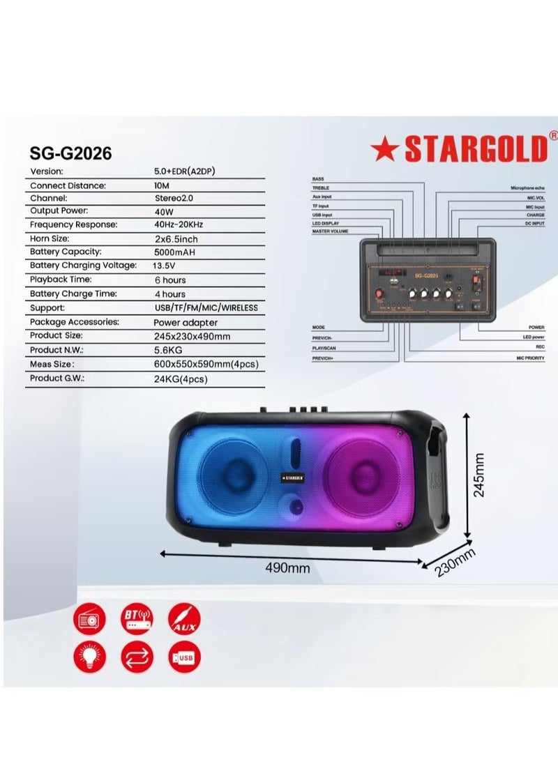Stargold - Multimedia Stereo 2.0 Channel Speaker 40W Remote Control Via BT, USB, SD/MMC, SG-G2026 - Image 1