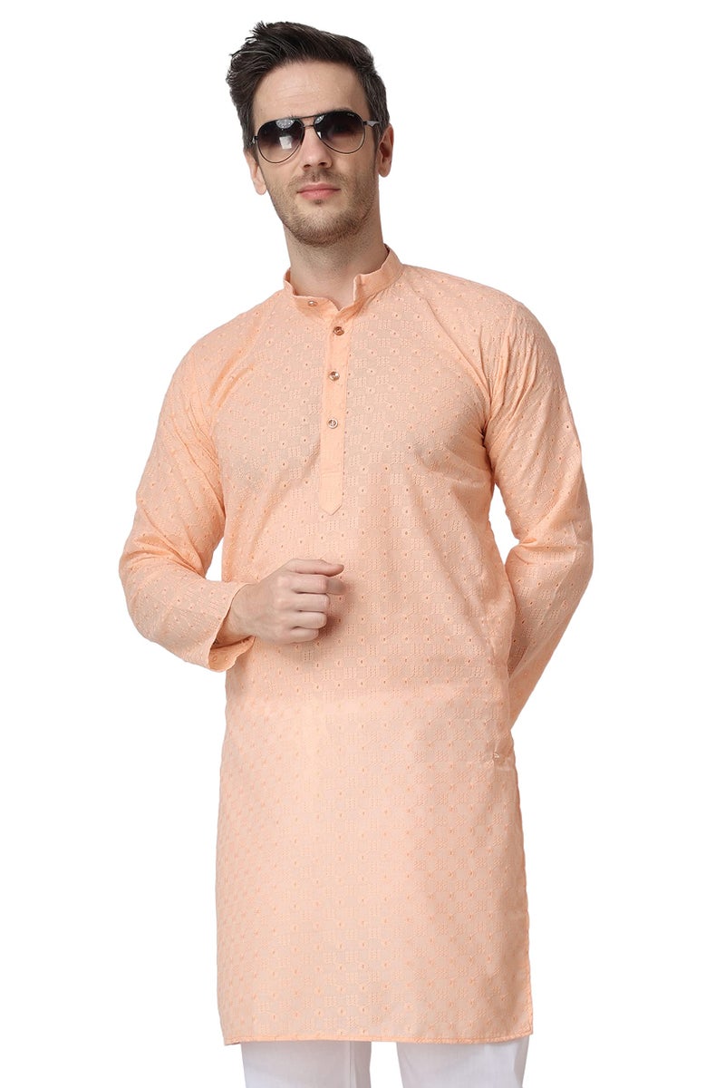 Royal Kurta Men's Peach Color Cotton Chikankari Work Kurta (Size-44) - Image 5