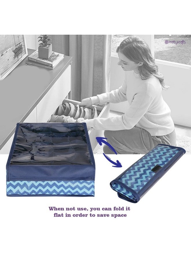 PrettyKrafts Non-Woven Innerwear Organizer 15+1 Compartment,Folding Drawer Wardrobe Organizer,Bra,Scarf,Belt,Tie,Undergarments,Foldable Storage Box with Lid,Dressing Table Box,(Wave Blue),Clothing - Image 5