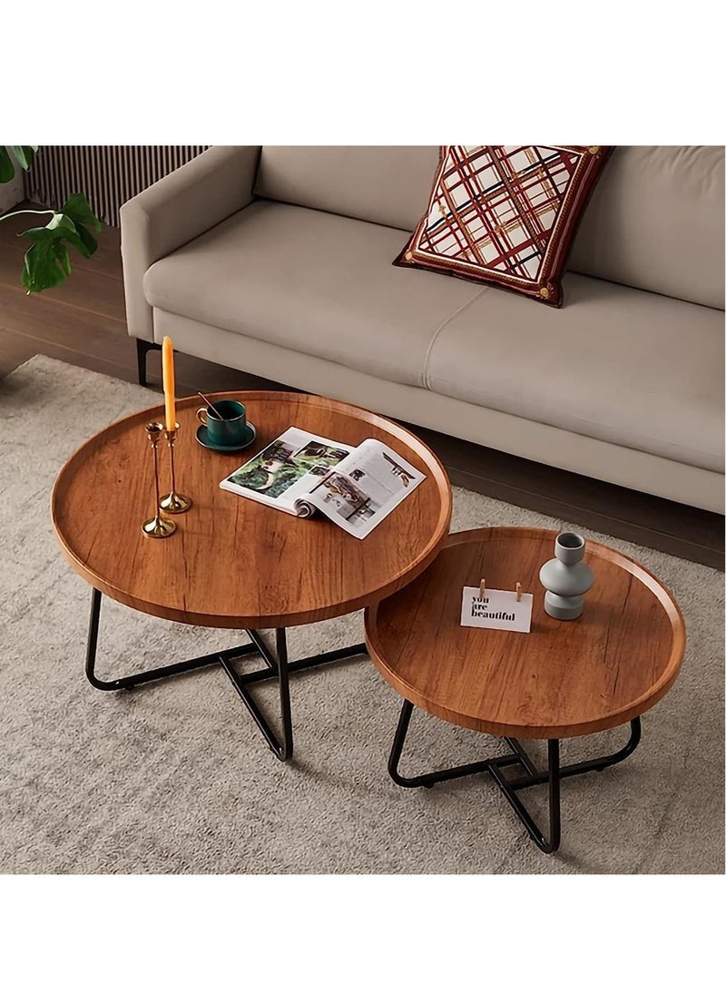 MUDISO Coffee Table Set of 2 Round Nesting Table for Living Room Wood Round Coffee Table Industrial End Table Side Tables Living Room Modern Side Table Coffee Table Decor Sturdy Metal Frame  - Image 1