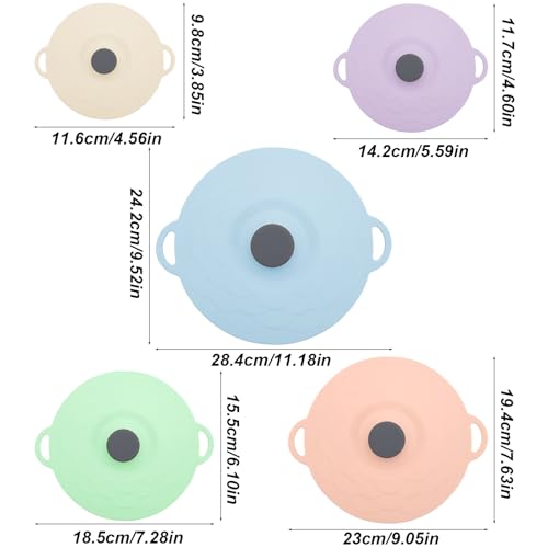 JIELUO 5 Pack Silicone Food Storage Lids, Silicone Bowl Lid Set,Microwave Splatter Cover, 5 Sizes Reusable Heat Resistant Suction Lids Fits, for cups, bowls, plates, pots, pans, refrigerators, etc. - Image 2