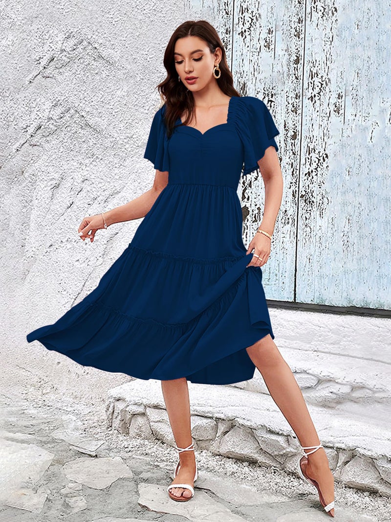 Toochki Women's Rayon Midi Length Flared Dress (TKCBL-RY-180-TB-DRG/S_Teal Blue - Image 4
