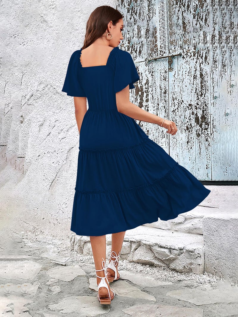 Toochki Women's Rayon Midi Length Flared Dress (TKCBL-RY-180-TB-DRG/S_Teal Blue - Image 5