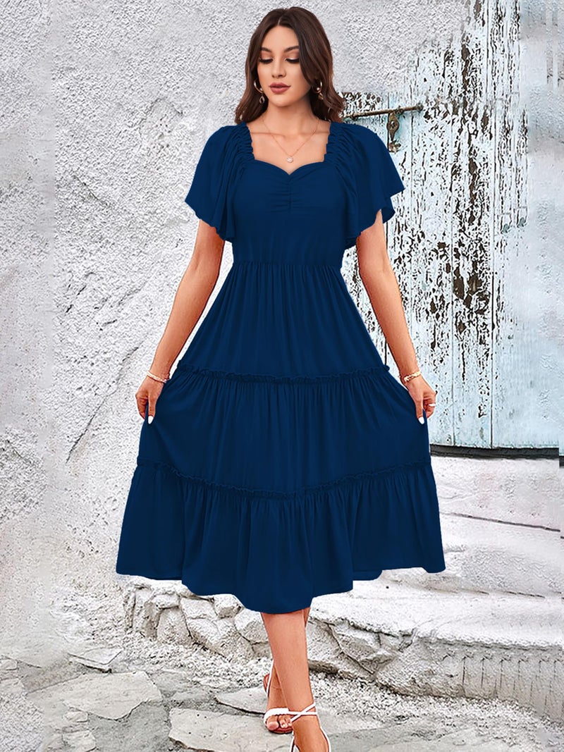 Toochki Women's Rayon Midi Length Flared Dress (TKCBL-RY-180-TB-DRG/S_Teal Blue - Image 2