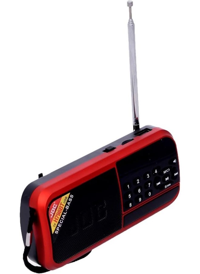 JOC Portable FM Radio with Bluetooth, USB, and Memory Card Support, Red - Image 1