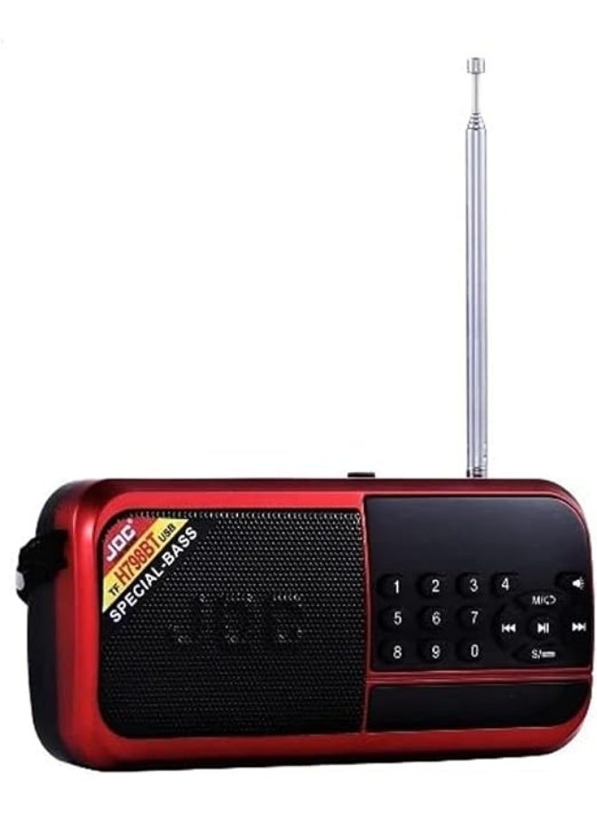 JOC Portable FM Radio with Bluetooth, USB, and Memory Card Support, Red - Image 3