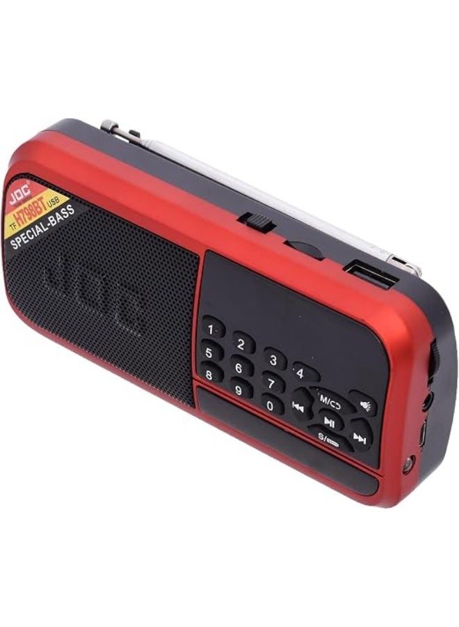 JOC Portable FM Radio with Bluetooth, USB, and Memory Card Support, Red - Image 2
