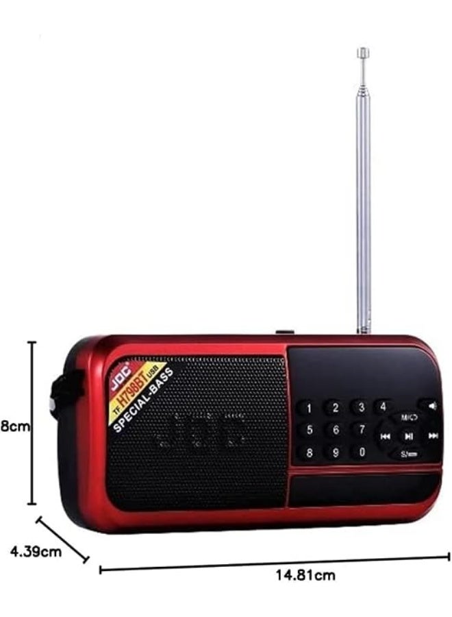 JOC Portable FM Radio with Bluetooth, USB, and Memory Card Support, Red - Image 4