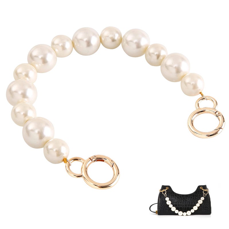 Xiazw Sturdy Large Imitation Pearls Bead Purse Handle Straps Bag Charms Handbag Chains Replacement Accessories Decoration Off White with Gold Clasp
