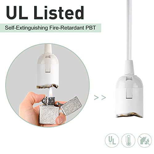 JACKYLED Extension Hanging Lantern Cord Cable UL 2-Pack 12Ft 360W with E26 E27 Socket Gear Switch + Hooks + 2-Prong US AC Power Plugs, Extra Lighting for Garage, Closet, Dark Corner, Plants - Image 5