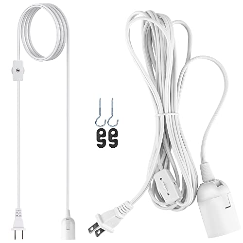 JACKYLED Extension Hanging Lantern Cord Cable UL 2-Pack 12Ft 360W with E26 E27 Socket Gear Switch + Hooks + 2-Prong US AC Power Plugs, Extra Lighting for Garage, Closet, Dark Corner, Plants - Image 1