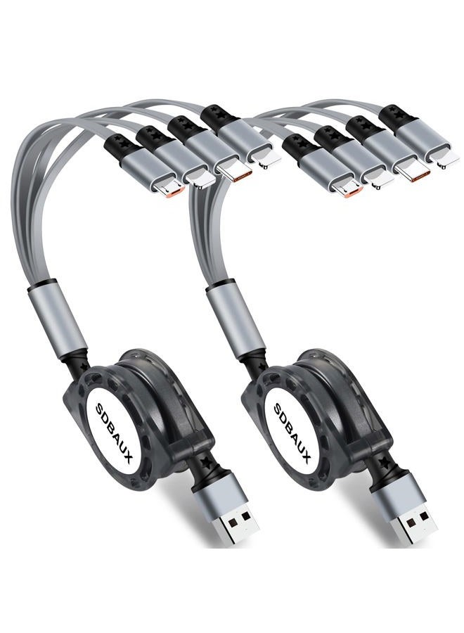SDBAUX Retractable Multi USB Charging Cable 3A, 4 in1 Fast Charger Cord Connector with Dual iP/Type C/Micro USB Port Adapter, Compatible with Phone 16 15 14 13 12 11 Pro Max XS XR X Tablets and More - Image 1
