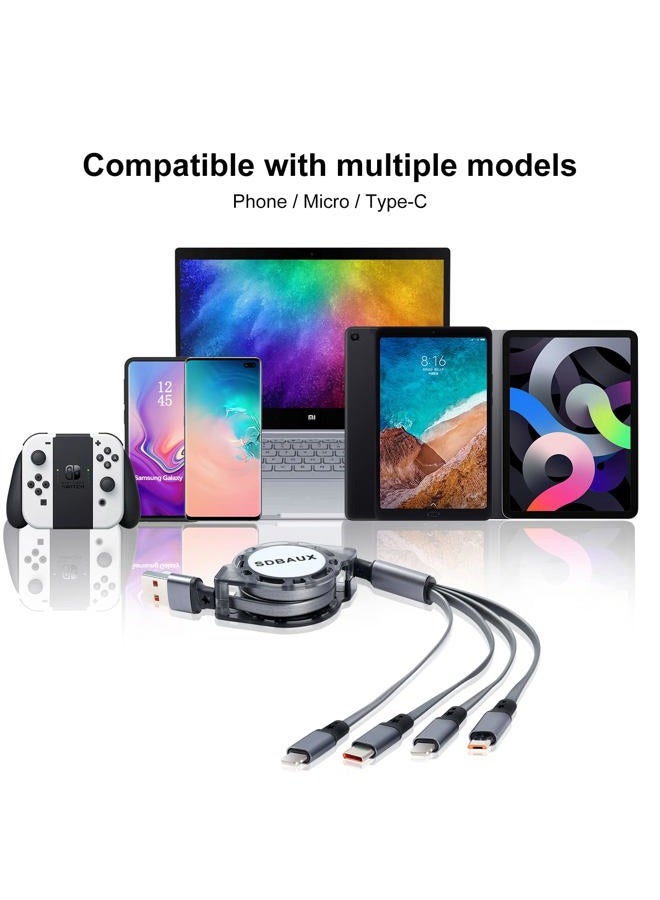 SDBAUX Retractable Multi USB Charging Cable 3A, 4 in1 Fast Charger Cord Connector with Dual iP/Type C/Micro USB Port Adapter, Compatible with Phone 16 15 14 13 12 11 Pro Max XS XR X Tablets and More - Image 5