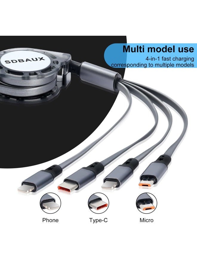 SDBAUX Retractable Multi USB Charging Cable 3A, 4 in1 Fast Charger Cord Connector with Dual iP/Type C/Micro USB Port Adapter, Compatible with Phone 16 15 14 13 12 11 Pro Max XS XR X Tablets and More - Image 2