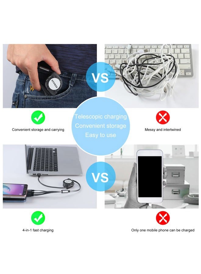 SDBAUX Retractable Multi USB Charging Cable 3A, 4 in1 Fast Charger Cord Connector with Dual iP/Type C/Micro USB Port Adapter, Compatible with Phone 16 15 14 13 12 11 Pro Max XS XR X Tablets and More - Image 4