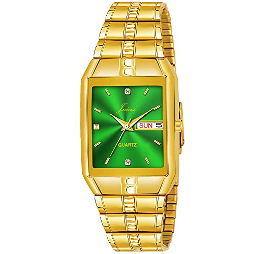 jainx Day and Date Green Dial Golden Chain Analog Wrist Watch for Men - JM1153 - Image 1