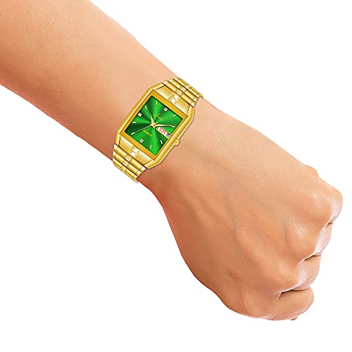 jainx Day and Date Green Dial Golden Chain Analog Wrist Watch for Men - JM1153 - Image 4