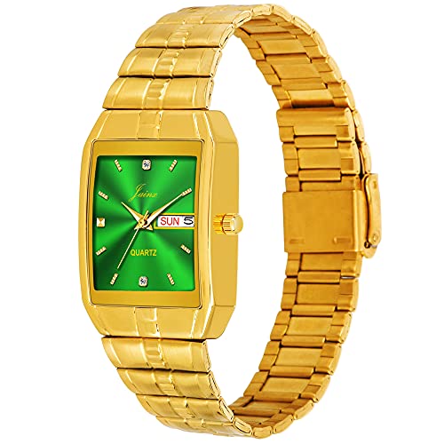 jainx Day and Date Green Dial Golden Chain Analog Wrist Watch for Men - JM1153 - Image 2