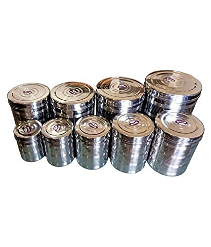 BHAWANI BRAND EXPORT QUALITY STAINLESS STEEL DIBBA SET 9 PCS 500ML TO 5KGS SIZE SET - Image 1