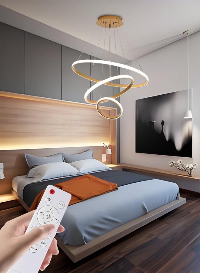 Three-color band remote-controlled circular ceiling lamp for living room, modern and luxurious ceiling lamp for bedroom and dining room, circular ring creative LED smart lamp - Image 1