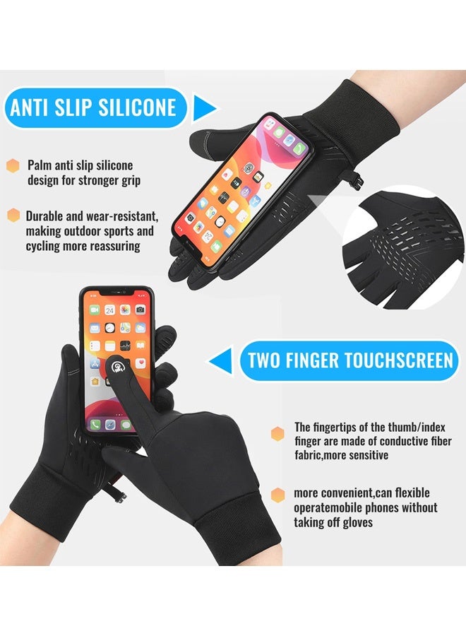 قفازات شتوية دافئة للجنسين مقاومة للرياح ومقاومة للماء ومبطنة للطقس البارد ومتوافقة مع شاشات اللمس للرياضات الخارجية  الجري وركوب الدراجات والتزلج وركوب الخيل والقيادة والاستخدام اليومي أسود - Image 4