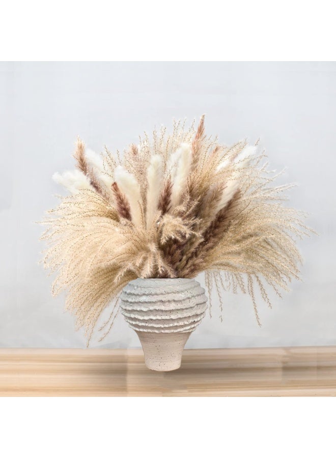 MirageBotanics Natural Dried Pampas Grass Bouquet 60Pcs: Brown Gray White Reed Pampas with Vase,Dry Plants Dry Flowers Arrangements Decorations for Home Room Office Party - Image 1