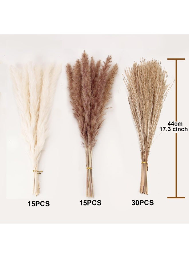 MirageBotanics Natural Dried Pampas Grass Bouquet 60Pcs: Brown Gray White Reed Pampas with Vase,Dry Plants Dry Flowers Arrangements Decorations for Home Room Office Party - Image 2