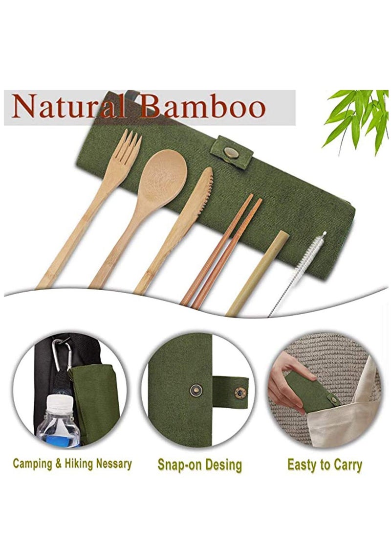 SYOSI Bamboo Cutlery Set, Bamboo Travel Utensils Include Knife Fork Spoon Chopsticks Straws - Image 3