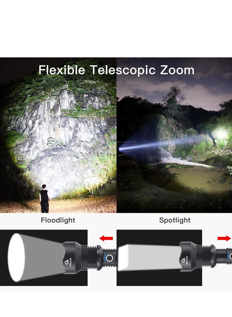 Super Bright 90000 Lumens XHP70.2 LED Flashlight - Rechargeable 10000mAh Zoomable Tactical Torch Light, High Power  IPX5 Waterproof，Tose Light - Image 4