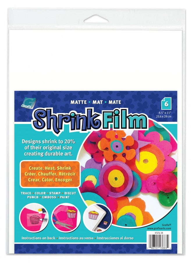 Grafix Grafix KSF6-M Film Matte, 8.5 x 11, Pack of 6, Translucent Sheets, Design Your Art and Shrink It to Create Jewelry, Embellishments, Paper Crafts, Gift Tags, Ornaments, 6 Fl Oz  - Image 1