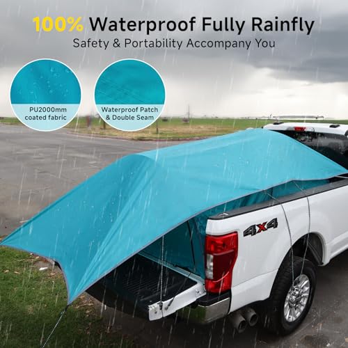EighteenTek Adjustable Pickup Truck Tent Pop Up, Waterproof PU2000mm Spacious and Full Size Double Layer Length Adjust for 6-8.8 FT Truck Bed Tent for 4 Person Portable Pick Up Tent for Camping - Image 3