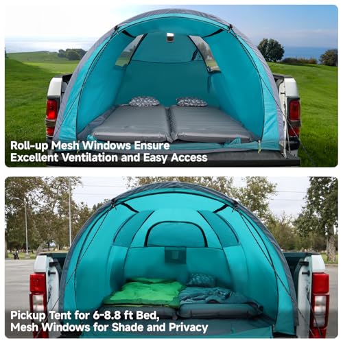 EighteenTek Adjustable Pickup Truck Tent Pop Up, Waterproof PU2000mm Spacious and Full Size Double Layer Length Adjust for 6-8.8 FT Truck Bed Tent for 4 Person Portable Pick Up Tent for Camping - Image 4