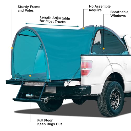 EighteenTek Adjustable Pickup Truck Tent Pop Up, Waterproof PU2000mm Spacious and Full Size Double Layer Length Adjust for 6-8.8 FT Truck Bed Tent for 4 Person Portable Pick Up Tent for Camping - Image 5