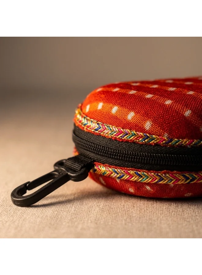 Mobcos Mobcos Mini Pouch Orange VastraVault Orange Mini Pouch with Carabiner Clip, Traditional Indian Fabric Zipper Case, Compact Travel Organizer & Accessory Storage Bag for Women & Men  | Best Price UAE