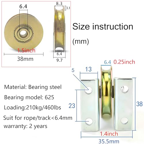 Chiloskit 1.5" Bearing Wheel Small Wire Rope Pulley Block Bearings Bearing Wire Rope Guide Wheel for Lifting with Bracket, 200LB (Bracket/L) - Image 2