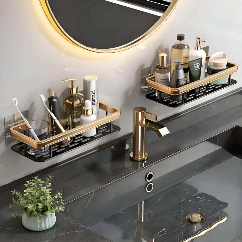 Cazlee Self-Adhesive Multipurpose Wall Mounted Bathroom Shelf and Rack for Bathroom and Kitchen, Space Saving Bathroom Organizer Shelf, Punch Free Wall Shelves, Wall Stand (GOLDEN, PACK OF 2) - Image 5