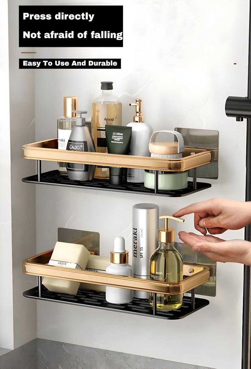 Cazlee Self-Adhesive Multipurpose Wall Mounted Bathroom Shelf and Rack for Bathroom and Kitchen, Space Saving Bathroom Organizer Shelf, Punch Free Wall Shelves, Wall Stand (GOLDEN, PACK OF 2) - Image 4