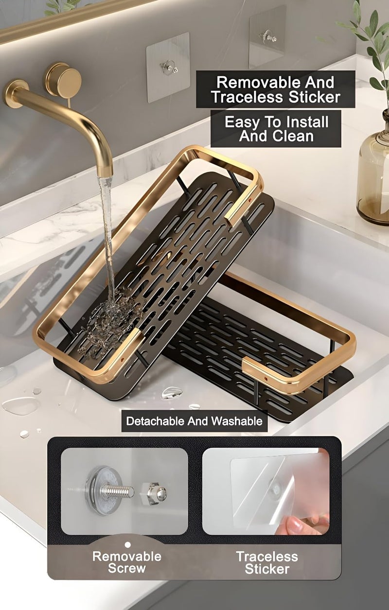 Cazlee Self-Adhesive Multipurpose Wall Mounted Bathroom Shelf and Rack for Bathroom and Kitchen, Space Saving Bathroom Organizer Shelf, Punch Free Wall Shelves, Wall Stand (GOLDEN, PACK OF 2) - Image 3