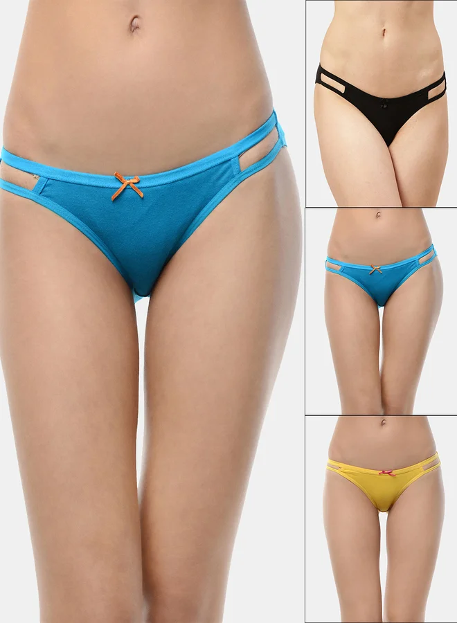 Leading Lady Pack of 3 - Cut-Out Detail Cotton Bikini