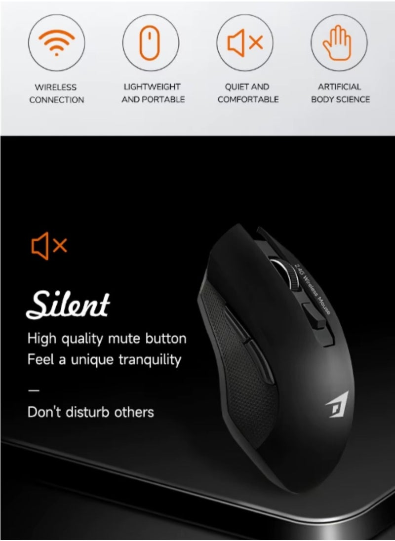 Generic - Jertech W300 Rampage 6 Keys Rechargeable Gaming Wireless Mouse - Black (with LED) - Image 1