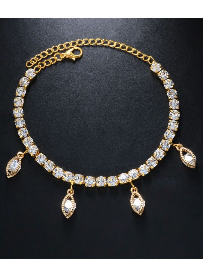 Mark Fairwhale Fashionable Full Diamond Heart-Shaped Simple Ankle Chain