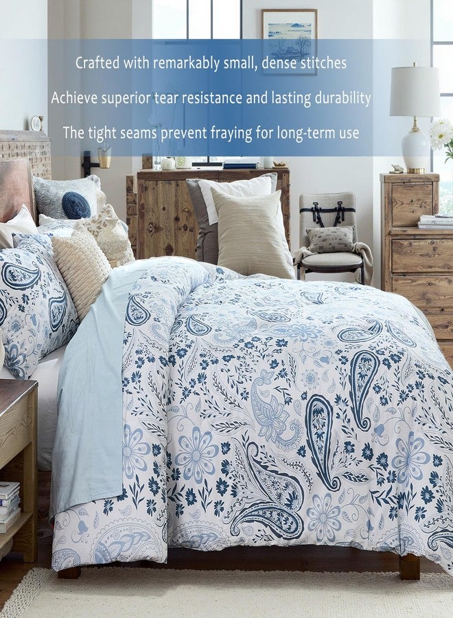 Bedorm Paisley King Comforter Set 100% Cotton Bedding Comforter Blue Paisley Floral Printed Boho Chic Bedding Extra Soft Cozy Vintage Aesthetic Quilt Comforter - Image 4